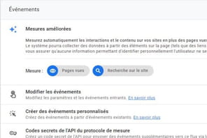 Comment configurer les &eacute;v&eacute;nements collect&eacute;s automatiquement et les &eacute;v&eacute;nements de mesures am&eacute;lior&eacute;es sur GA4&nbsp;?